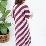 Faith Burgundy + Rose Bias Stripe Caftan Entro