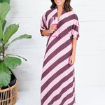 Faith Burgundy + Rose Bias Stripe Caftan Entro