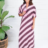 Faith Burgundy + Rose Bias Stripe Caftan Entro