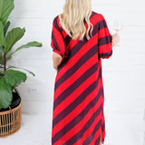 Faith Tomato + Grape Bias Stripe Caftan Entro
