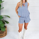 Faye Navy Seersucker Gingham Shorts Adrienne