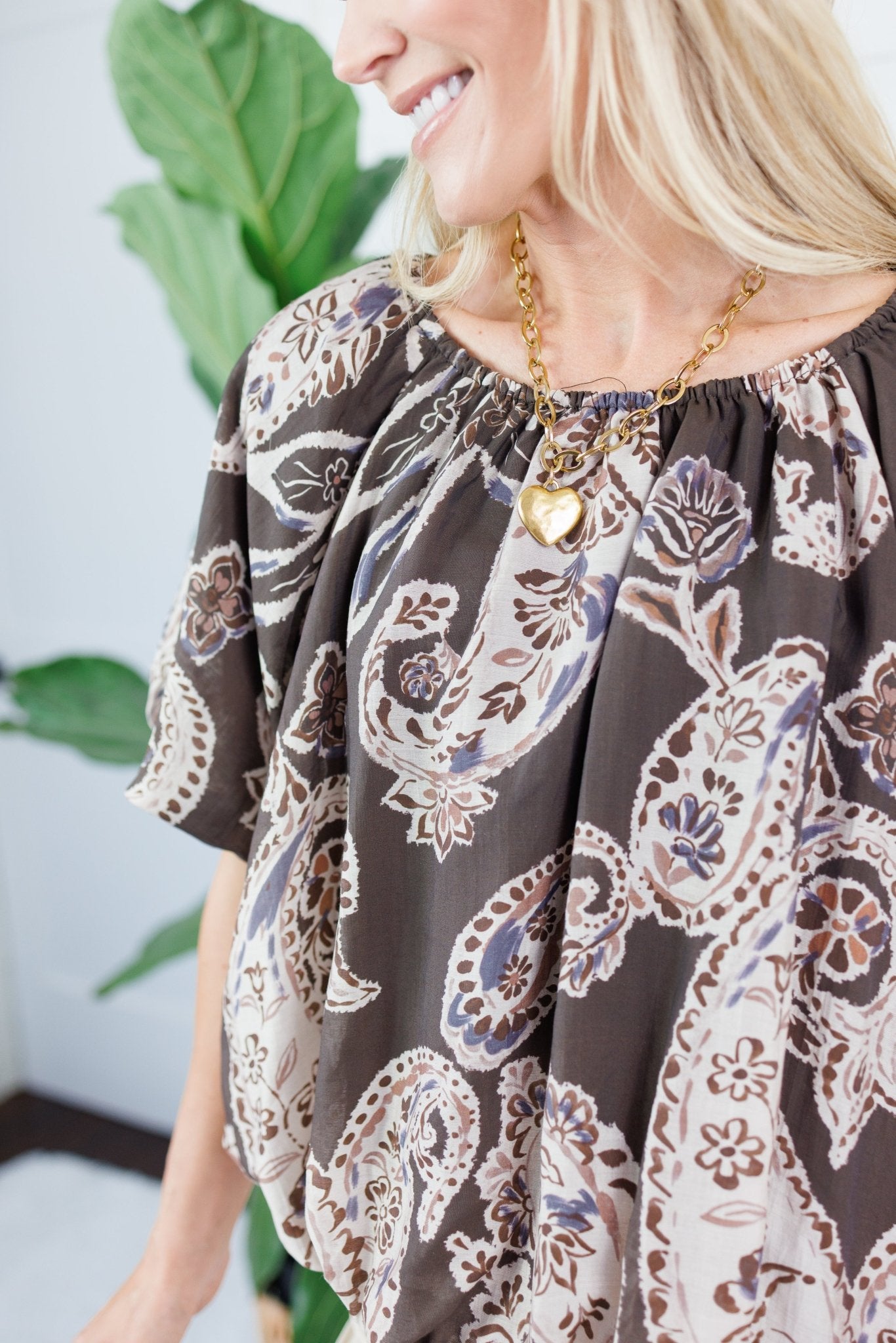 Fields Brown Bubble Hem Top THML
