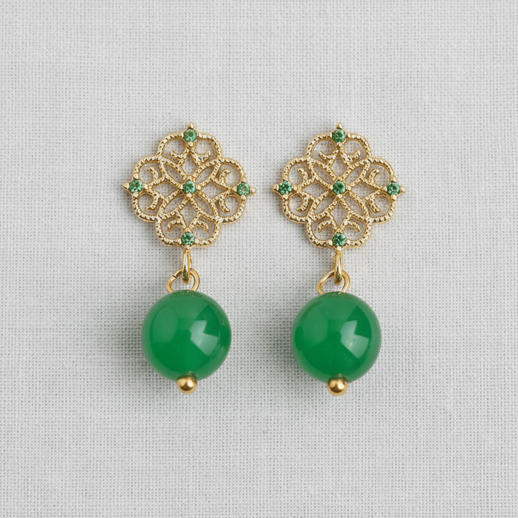 Filigree Green Agate and Zircon Earrings - A3 Accessories - Jewelry - Earrings - Clover + Bee