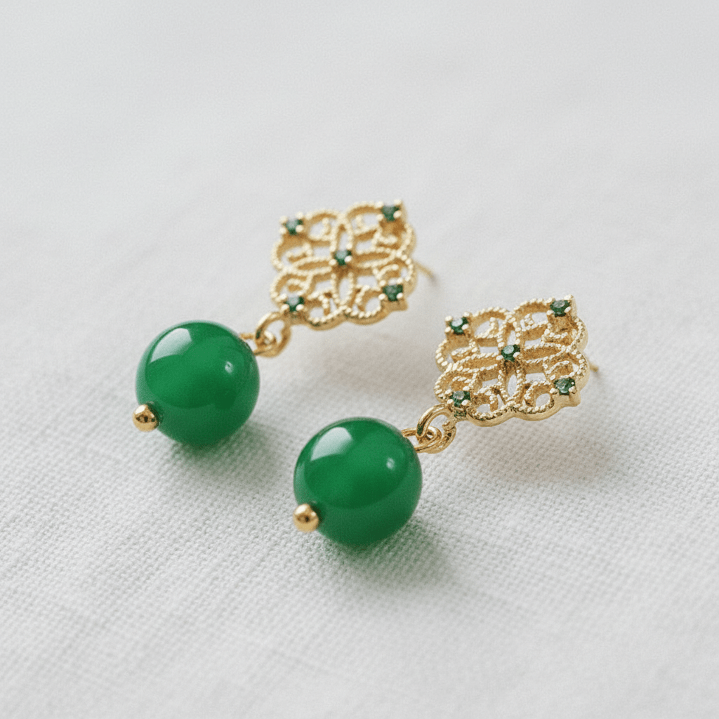 Filigree Green Agate and Zircon Earrings - A3 Accessories - Jewelry - Earrings - Clover + Bee