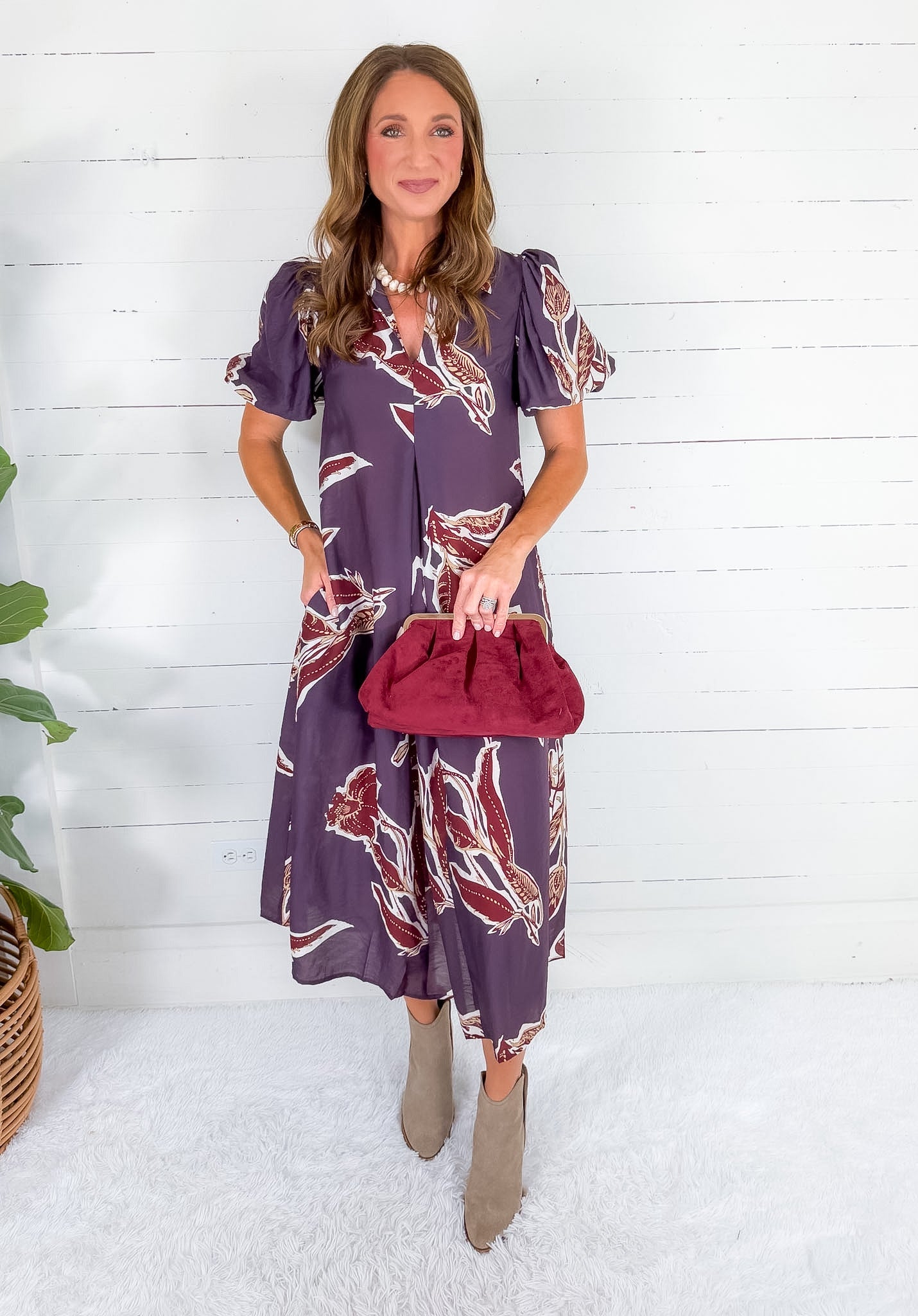 Fisher Deep Purple Golden Leaf Dress Glam
