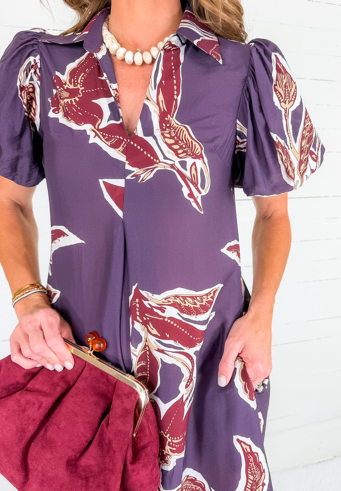 Fisher Deep Purple Golden Leaf Dress Glam