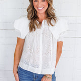 Fisher White Eyelet Scallop Collar Top Karlie