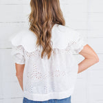 Fisher White Eyelet Scallop Collar Top Karlie
