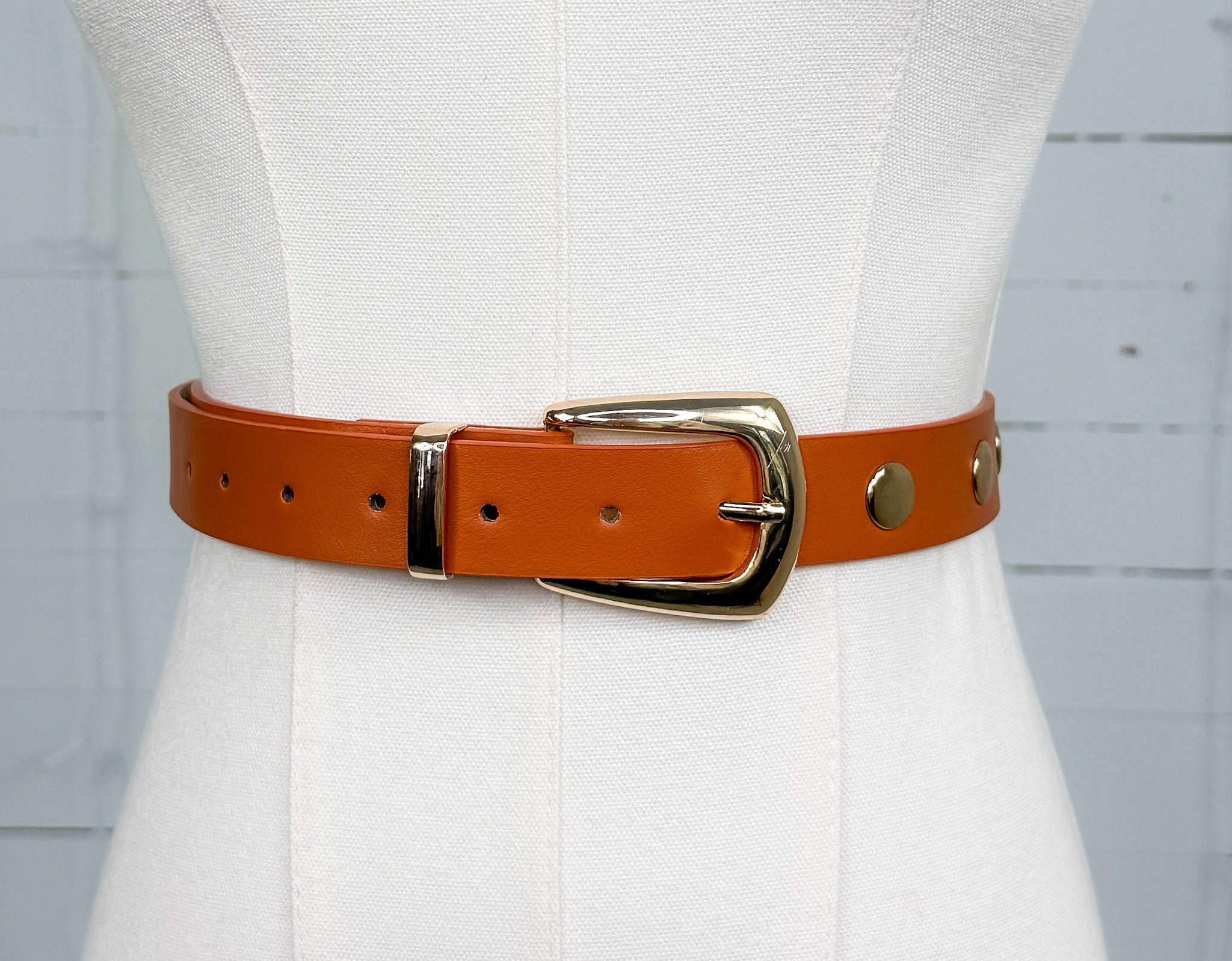Flat Metallic Riveted Vegan Leather Belt - A4 Accessories - Misc Accessories - Belts - Clover + Bee
