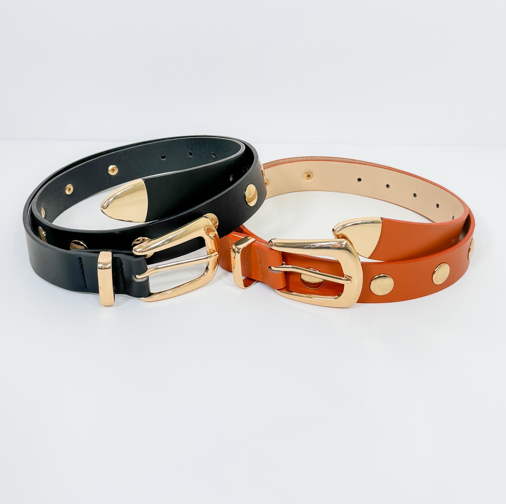 Flat Metallic Riveted Vegan Leather Belt - A4 Accessories - Misc Accessories - Belts - Clover + Bee