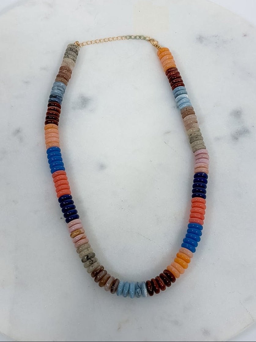 Flat Resin Disc Multi Beaded Necklace