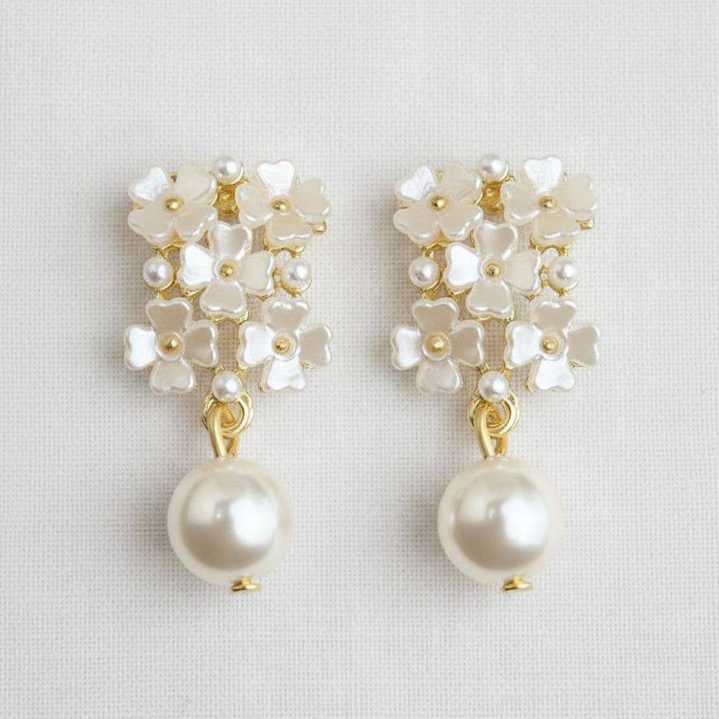 Floral Pearl Drop Vintage Charm Earrings - A3 Accessories - Jewelry - Earrings - Clover + Bee