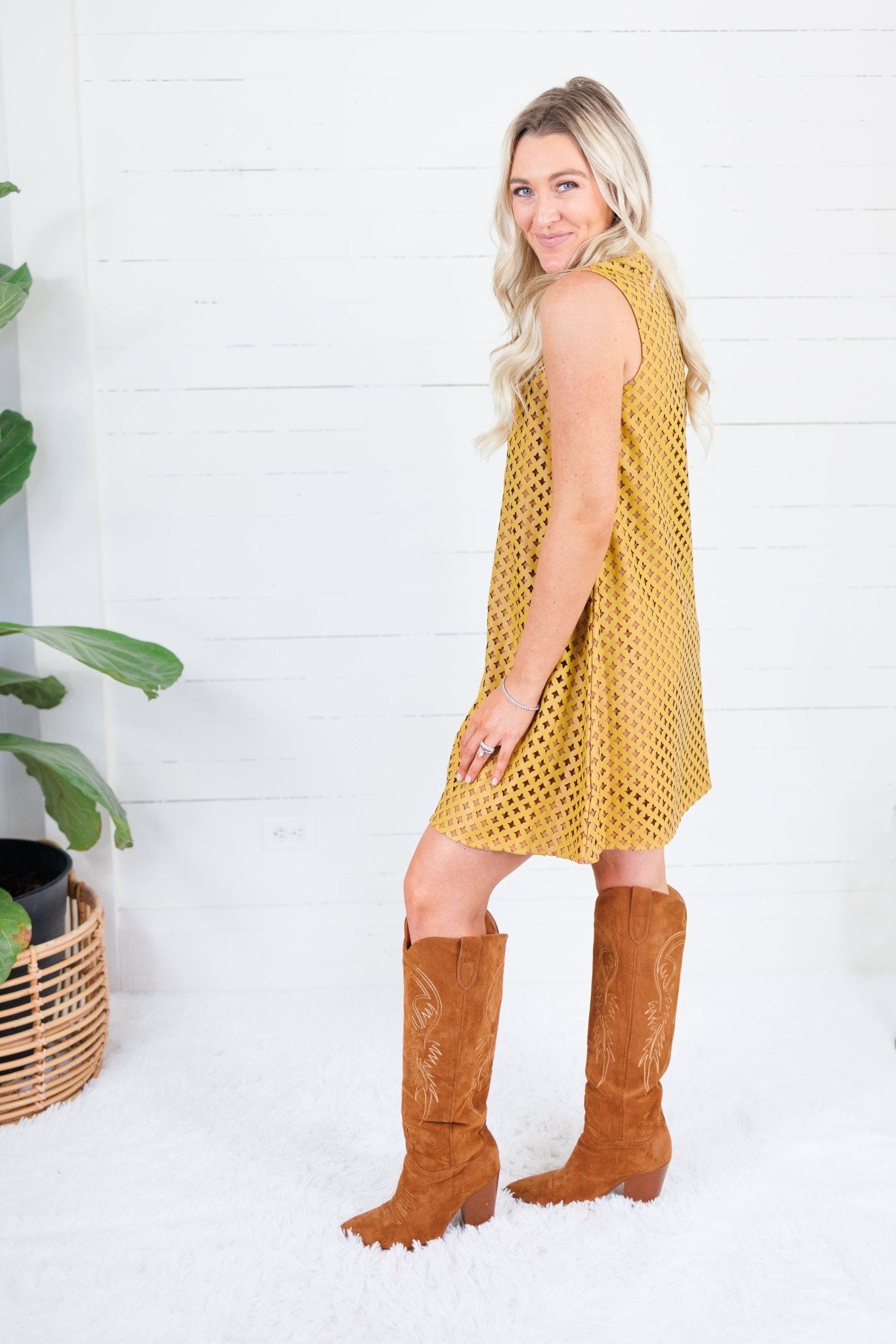 Florentine Laser Cut Leather Dress Emily McCarthy