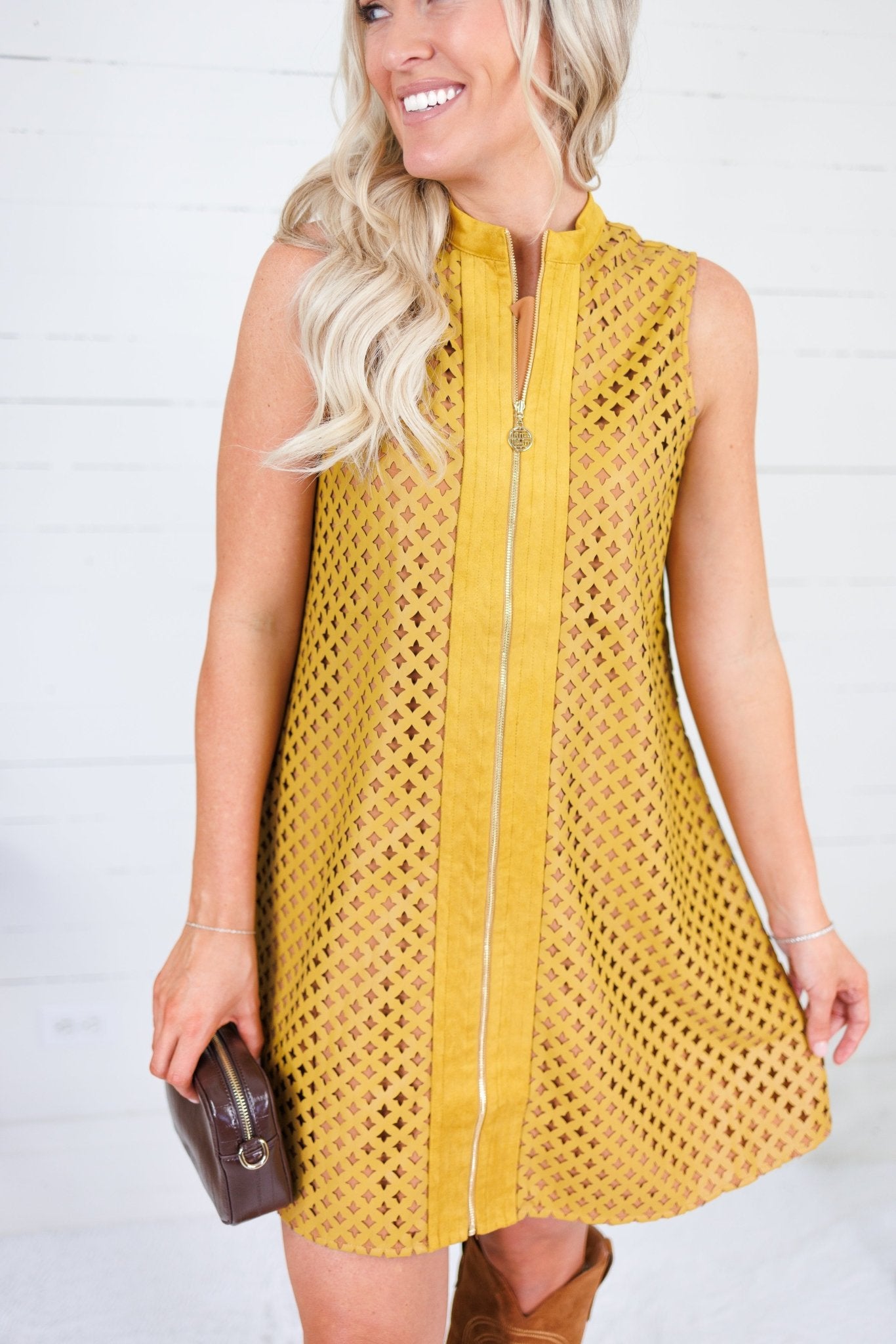 Florentine Laser Cut Leather Dress Emily McCarthy