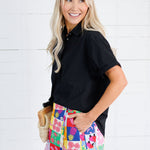 Ford Black Rolled Sleeve Button Top Elle Grey