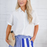 Ford White Rolled Sleeve Button Top Elle Grey 