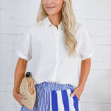 Ford White Rolled Sleeve Button Top Elle Grey 