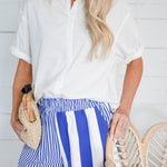 Ford White Rolled Sleeve Button Top Elle Grey 