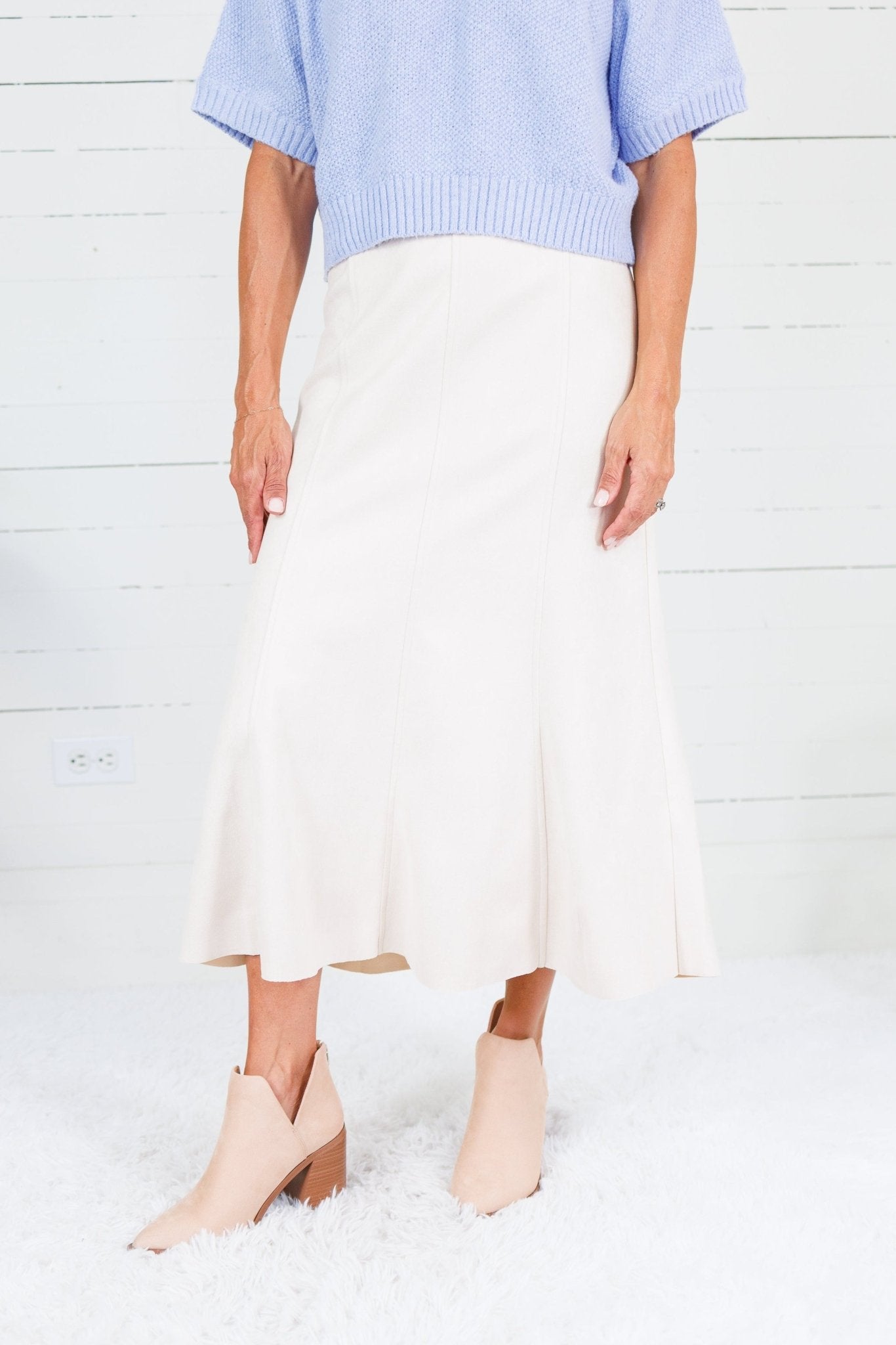 Fowler Cream Suede Midi Skirt THML 