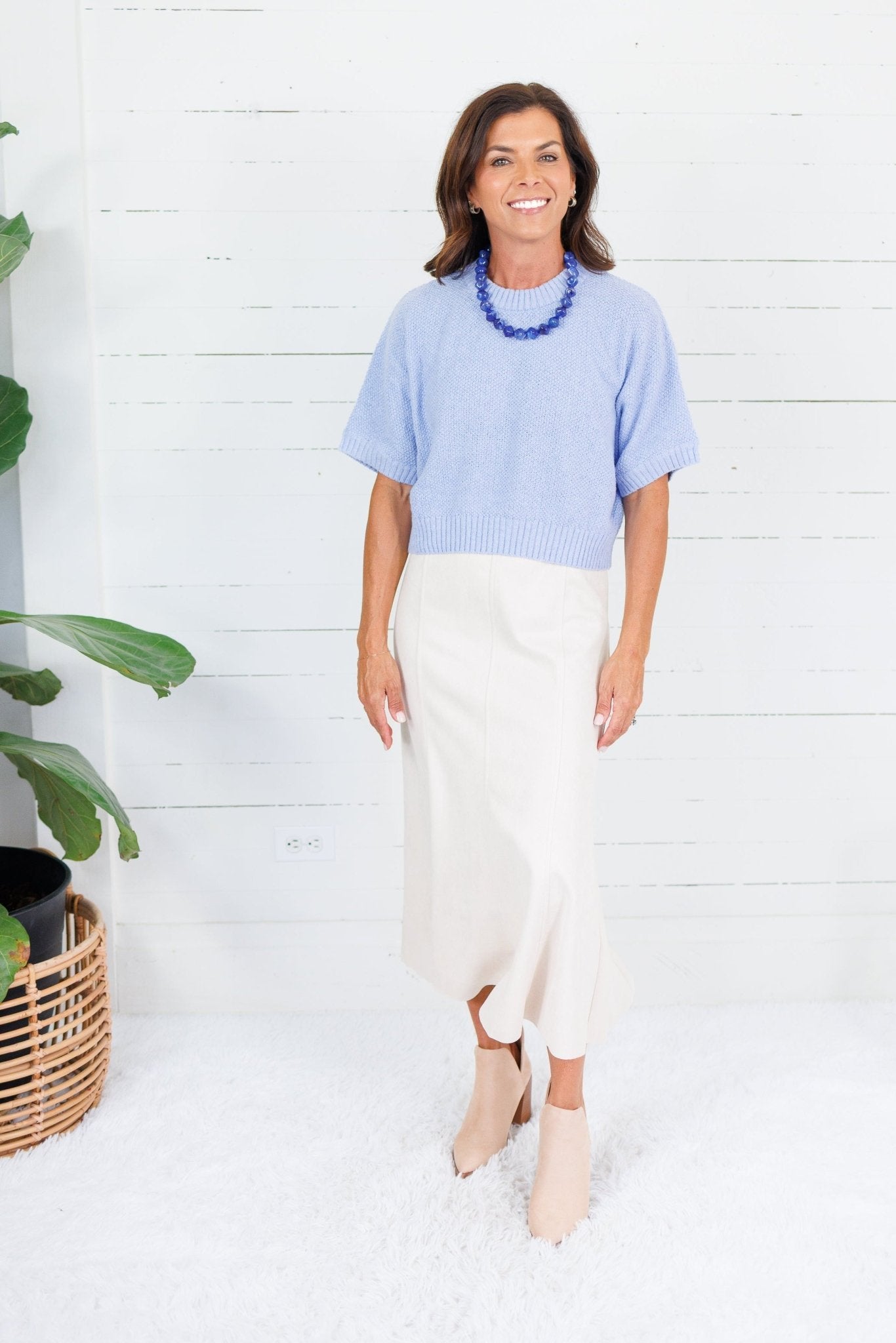 Fowler Cream Suede Midi Skirt THML 