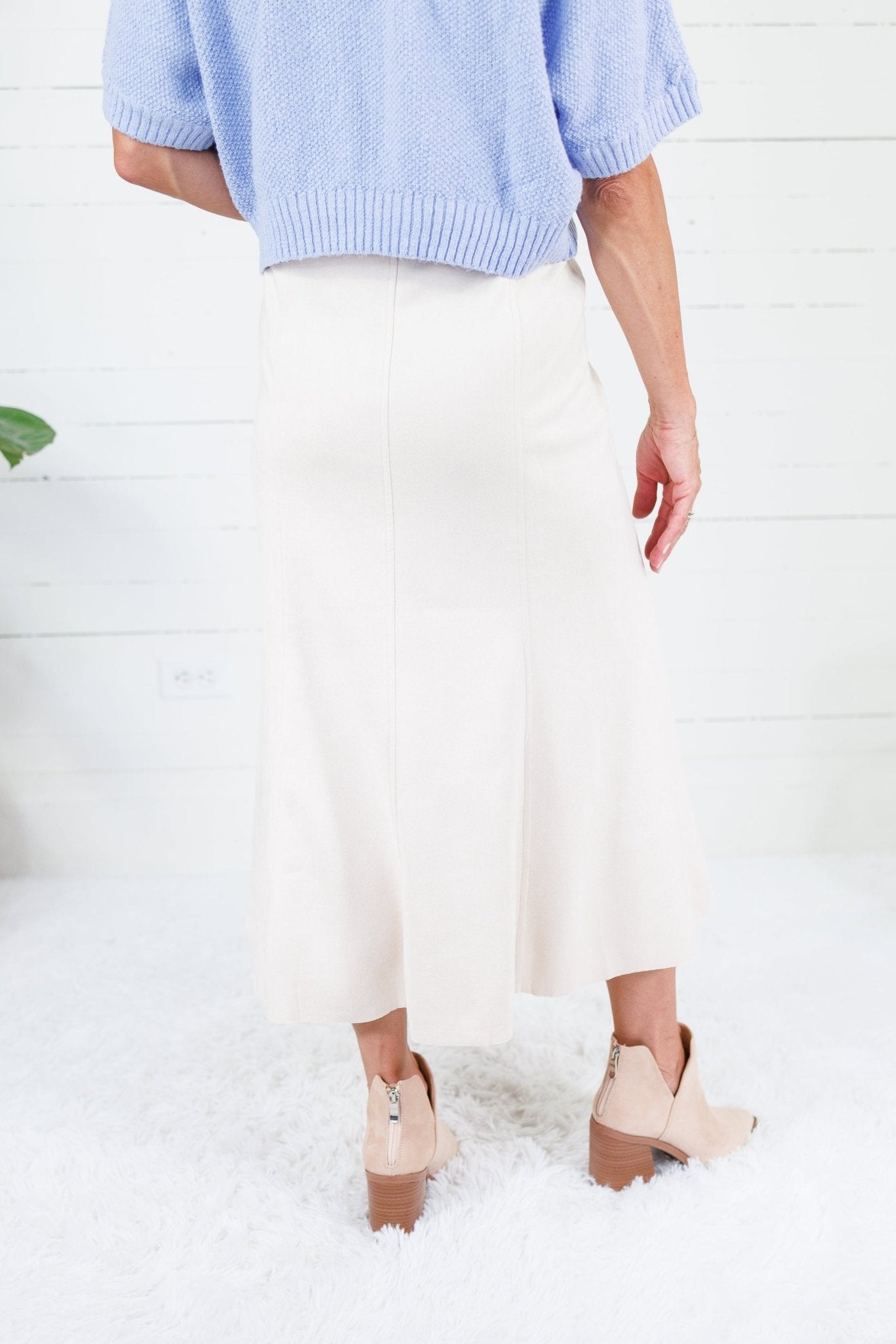 Fowler Cream Suede Midi Skirt THML 
