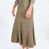 Fowler Olive Suede Midi Skirt THML