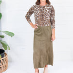 Fowler Olive Suede Midi Skirt THML