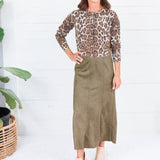 Fowler Olive Suede Midi Skirt THML