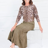 Fowler Olive Suede Midi Skirt THML