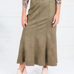 Fowler Olive Suede Midi Skirt THML