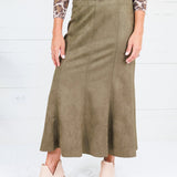 Fowler Olive Suede Midi Skirt THML