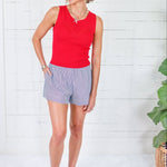 Frances Dark Navy Striped Smocked Waist Shorts Elan
