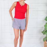 Frances Dark Navy Striped Smocked Waist Shorts Elan