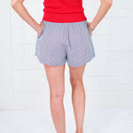 Frances Dark Navy Striped Smocked Waist Shorts Elan