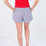 Frances Dark Navy Striped Smocked Waist Shorts Elan