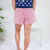 Frances Red Striped Smocked Waist Shorts Elan