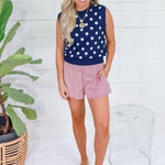 Frances Red Striped Smocked Waist Shorts Elan