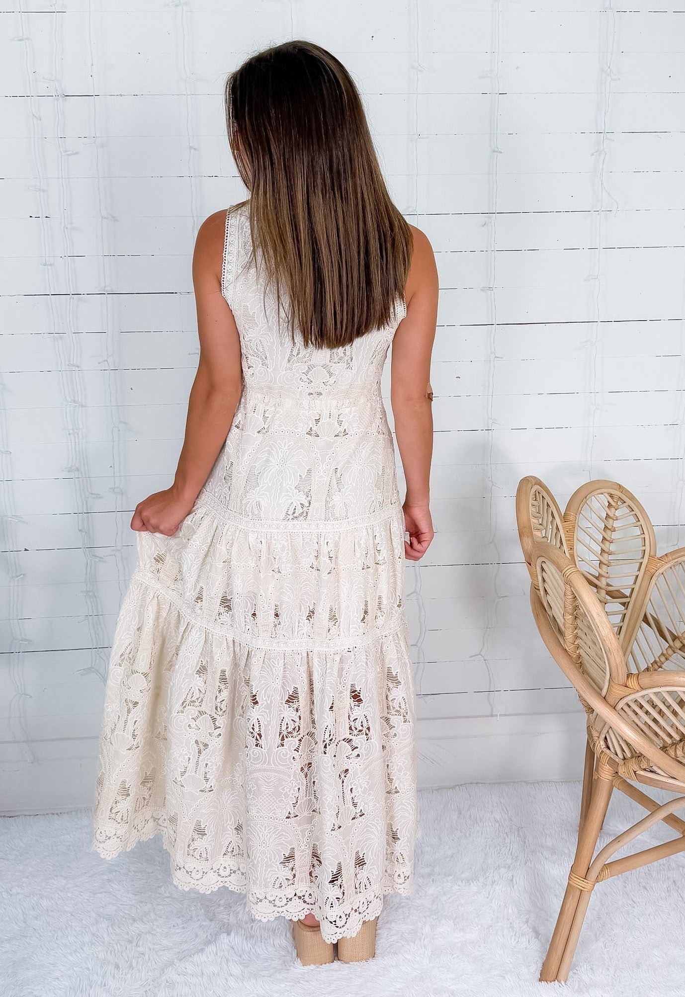 Francia Cream Lace Tiered Maxi Dress