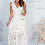 Francia Cream Lace Tiered Maxi Dress