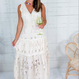 Francia Cream Lace Tiered Maxi Dress