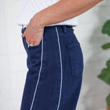 Franklin Navy Tuxedo Stripe Wide Leg Jeans Just Black Denim