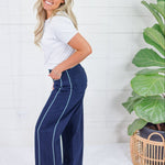 Franklin Navy Tuxedo Stripe Wide Leg Jeans Just Black Denim
