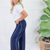 Franklin Navy Tuxedo Stripe Wide Leg Jeans Just Black Denim