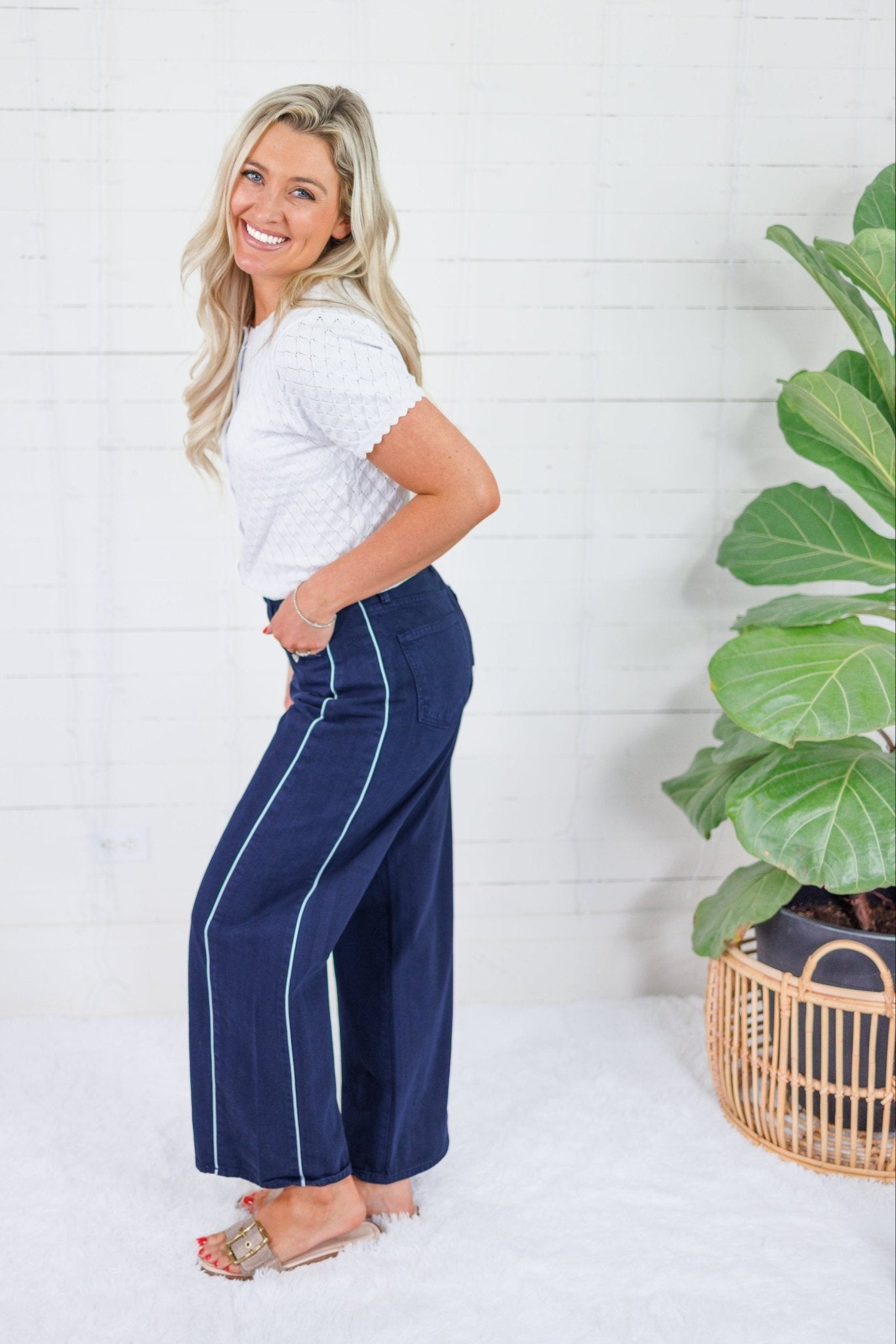 Franklin Navy Tuxedo Stripe Wide Leg Jeans Just Black Denim