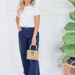 Franklin Navy Tuxedo Stripe Wide Leg Jeans Just Black Denim