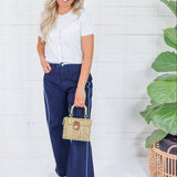 Franklin Navy Tuxedo Stripe Wide Leg Jeans Just Black Denim