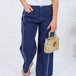 Franklin Navy Tuxedo Stripe Wide Leg Jeans Just Black Denim