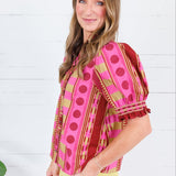 Frederick Plum Lines + Dots Ruffle Top Entro