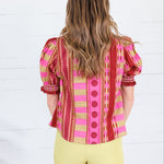 Frederick Plum Lines + Dots Ruffle Top Entro