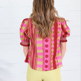 Frederick Plum Lines + Dots Ruffle Top Entro